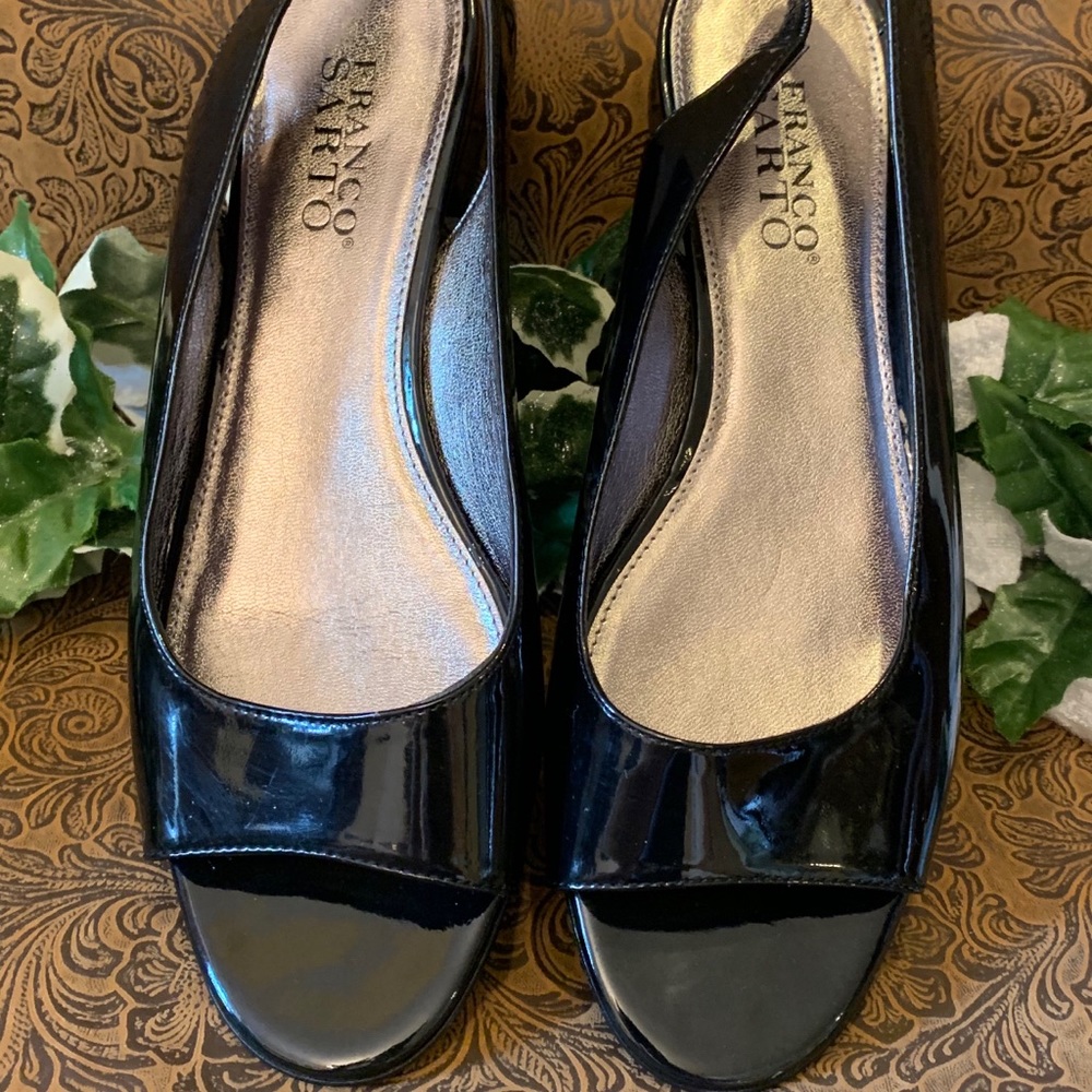 🖤 FRANCO SARTO Black Leather Sling-back Flats 8M